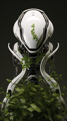 A futuristic AI robot seamlessly integrated into a nature lover&rsquo;s environment, blending technology and nature.

