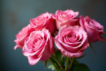 A vibrant bouquet of various pink roses, close-up view , plant, gift, petals