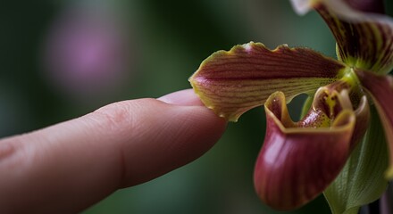 The Delicate Touch: A Close-Up of a Lady Slipper Orchid
