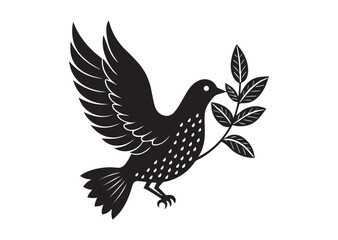 Obraz premium Dove with Branch Silhouette Vector