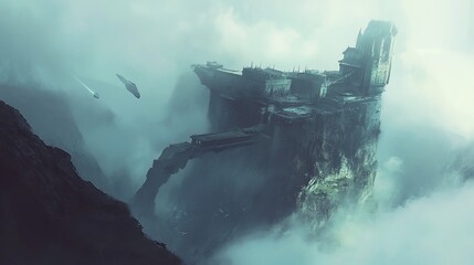Ethereal Citadel: A Fortress Piercing the Mists of an Alien Landscape