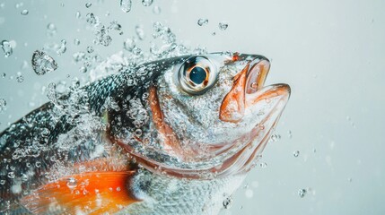 Fish underwater splash frozen in motion fresh seafood concept aquatic action photography dynamic realism cold