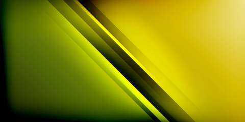 Abstract background features diagonal stripes. Yellow, green hues blend into black space. Modern design, simple composition.