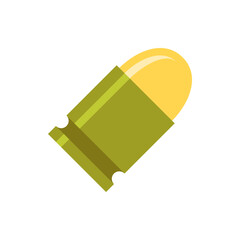 Illustration of a single bullet with a yellow tip and green casing on a plain white background view