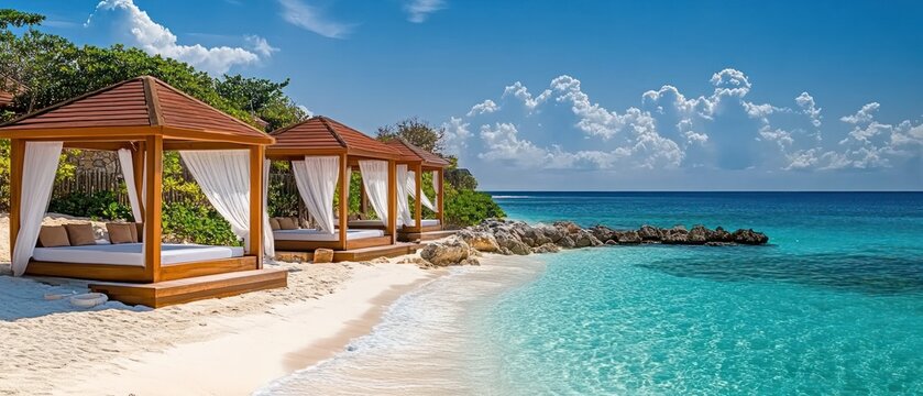 Luxury beach cabanas by the ocean