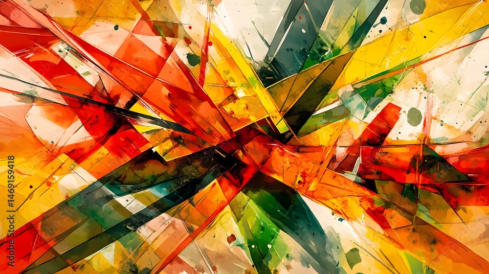 Aufkleber vibrant abstract design with intersecting shapes and colors.