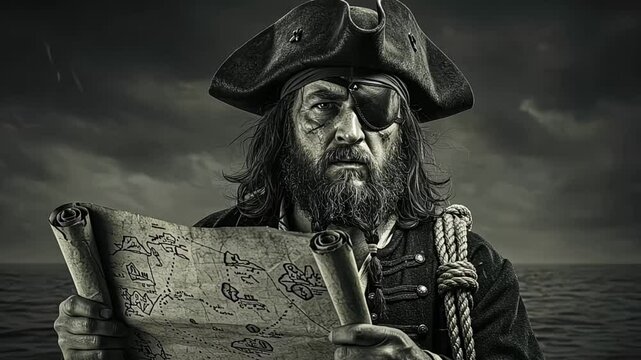 Pirate Reading Map - Man in costume studying treasure map