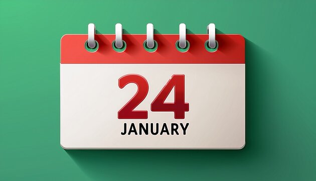 Illustration of paper calendar with date 24 January. Day and month for birthday, anniversary or appointment