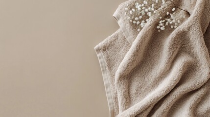 Soft beige towel draped on a neutral surface