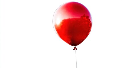 Single, bright red balloon against a white background.  A glossy, vibrant balloon, seemingly floating, with a thin string