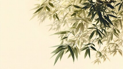 Delicate Bamboo Leaves Cascading Across Soft Light Background