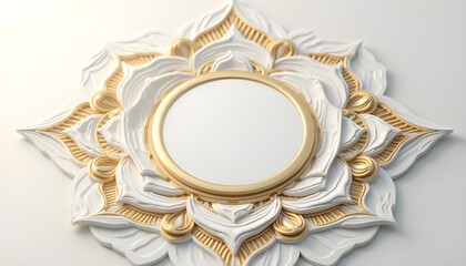 Ornamental, decorative, frame, circular, round, white, gold, floral, pattern, intricate, design, relief, texture, elegant, luxurious, ornate, classic, vintage, baroque, rococo, plasterwork, molding, 