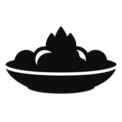 A cartoon vector illustration shows a bowl, a dish often used for hot soup or a meal, containing a small boat, an icon of travel and the sea
