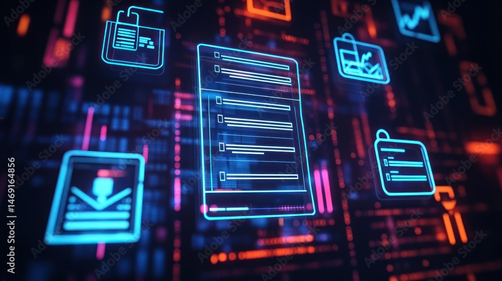 Aufkleber glowing digital interface with file icons