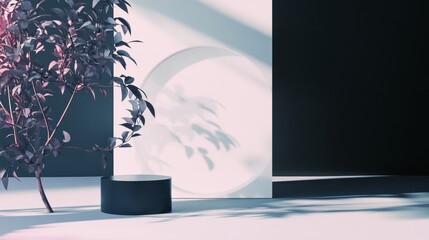Monochrome interior setup with sculpture modern shapes and shadows artistic clean minimal design studio concept