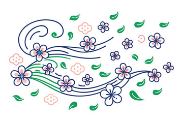 Cloud-edge cherry blossom petals drifting in the wind