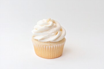 Vanilla cupcake with swirled white frosting on top
