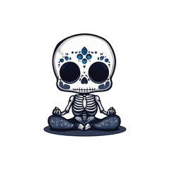 cute meditating skull mascot vector design