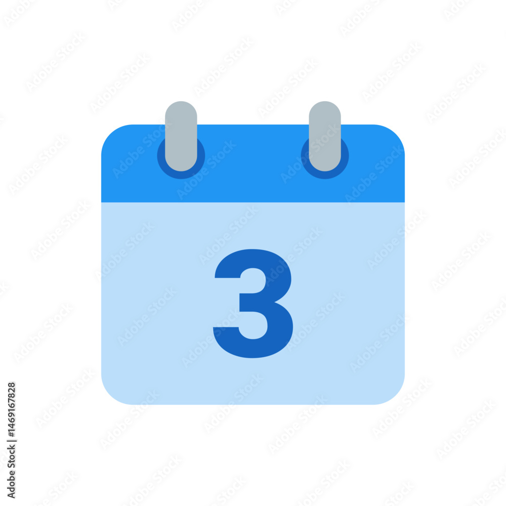 Poster illustration of a calendar page showing the number three in a simple and clean design style format