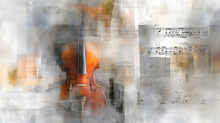 Elegant Violin Surrounded by Artistic Music Notes and Abstract Background Patterns