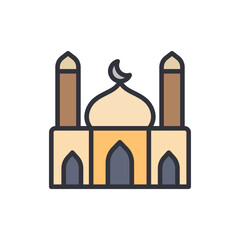 Stylized Mosque Illustration with Crescent Moon Topping the Dome Artwork