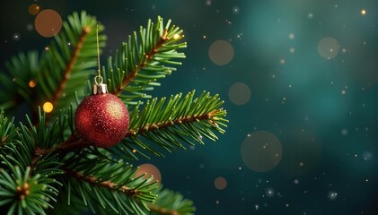 Naklejka premium Sparkling glitter-adorned pine branch, festive holiday decoration , new year, celebration