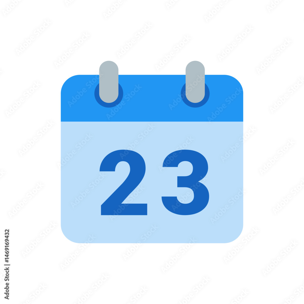 Poster illustration of a blue calendar with the number twenty three indicating a specific date or appointme