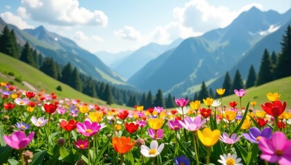 Vibrant wildflowers bursting forth from a mountain spring , beauty, green