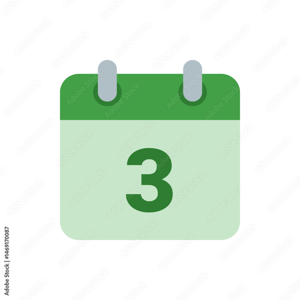 Poster illustration of a green calendar icon displaying the number three indicating a specific date or even