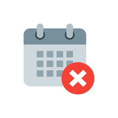 Calendar icon with a red circle and white x symbol indicating cancellation or deletion of an event date