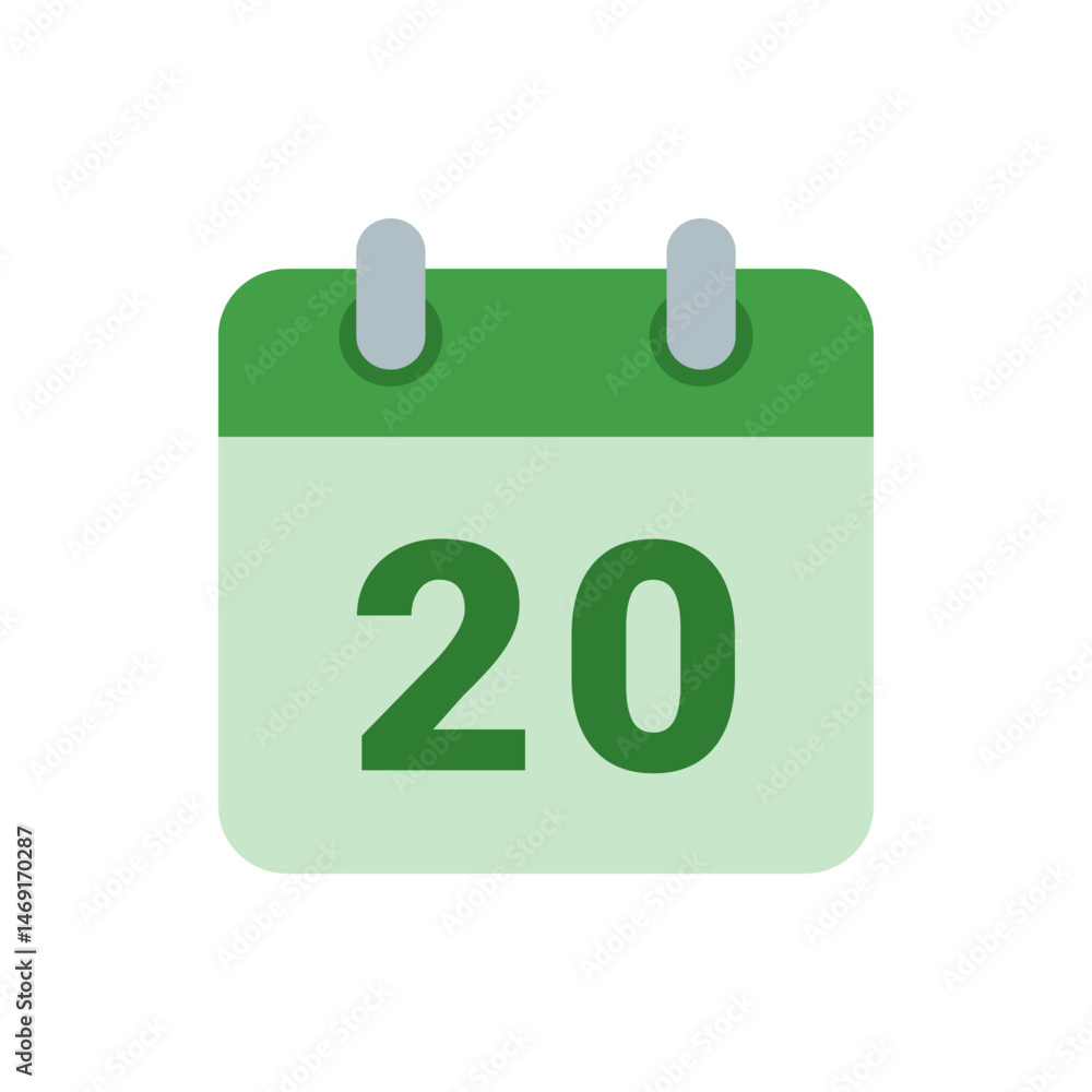 Poster illustration of a green calendar icon displaying the number twenty indicating a specific date or eve