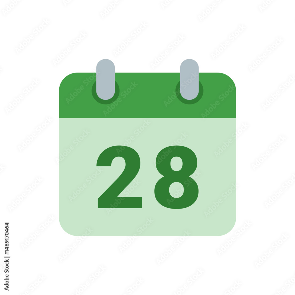 Poster a green calendar icon displaying the number twenty eight with grey rings at the top of the calendar 
