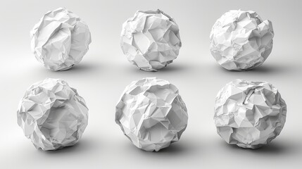 Naklejka premium Collection of Abstract White Crumpled Spheres