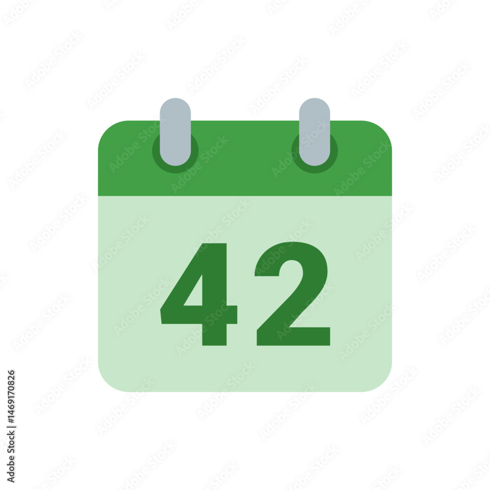 Poster illustration of a green calendar icon displaying the number forty two in a simple and flat design st