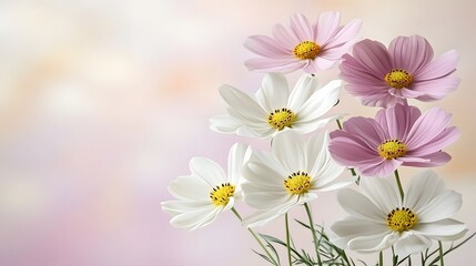 Obraz premium Beautiful Arrangement of Colorful Cosmos Flowers with Soft Background and Natural Light