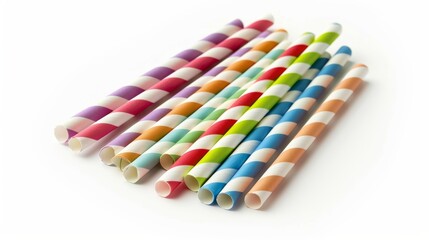 Naklejka premium Colorful striped paper straws on white background