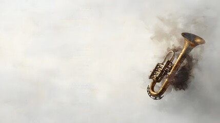Obraz premium Vintage Brass Trumpet with Artistic Smoke Background for Music and Jazz Themes