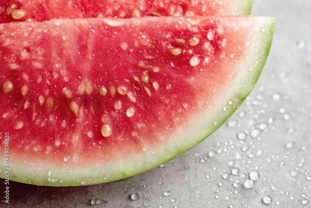 Poster close-up of refreshing and juicy watermelon slice highlighting vibrant colors and texture generative