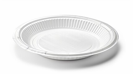 Empty white disposable plastic plate on white background