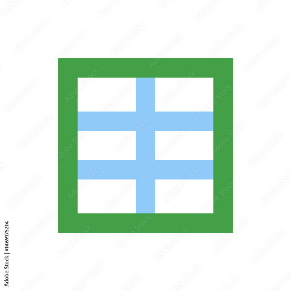 Poster illustration of a green square border with a light blue grid pattern inside on a white background im