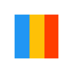 Illustration of a rectangular shape divided into three vertical color blocks of blue yellow and orange hues