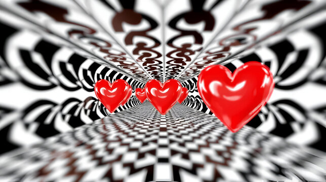 Optical illusion stereogram with hidden 3D hearts
