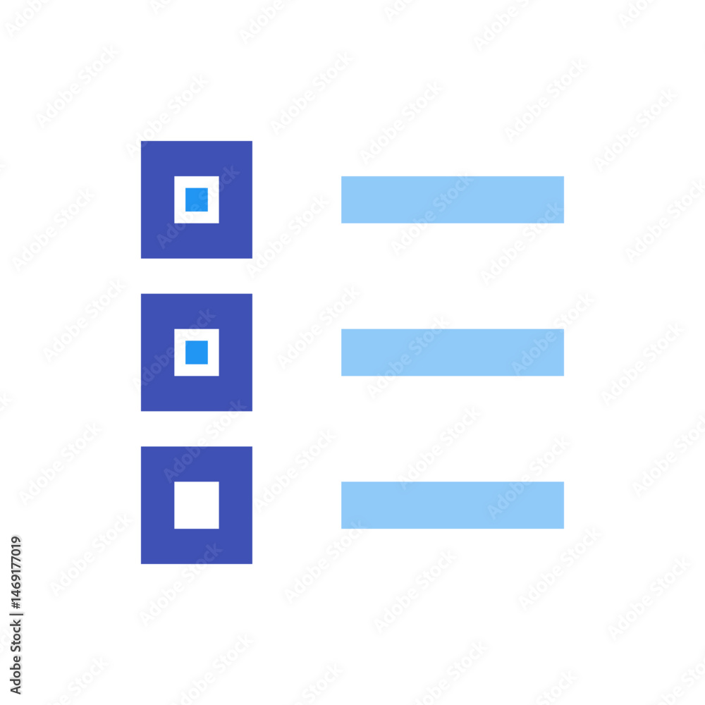 Aufkleber illustration of a checklist with blue squares and rectangles on a white background in a simple style