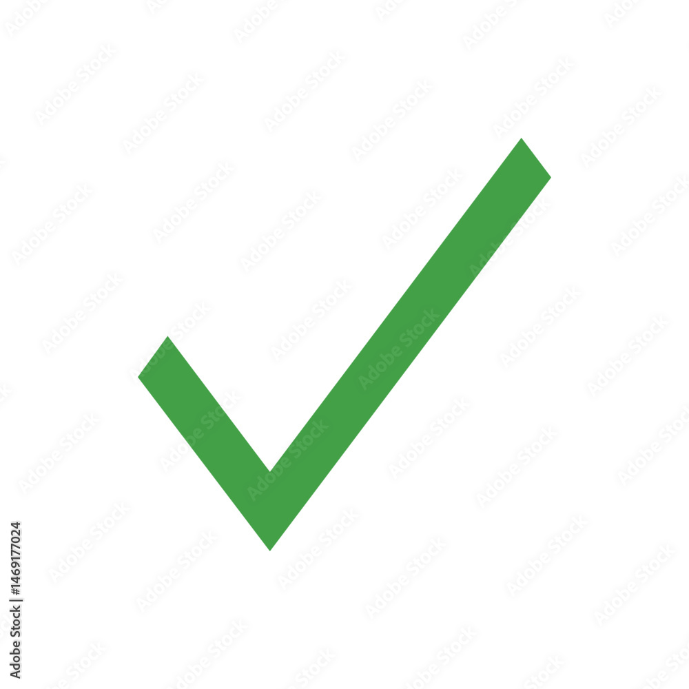 Poster a green check mark on a white background indicating approval or confirmation with a simple design st