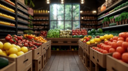 Fototapeta premium Interior view of a grocery store filled with produce.