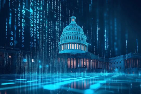 Digital Capitol Building, binary code overlay