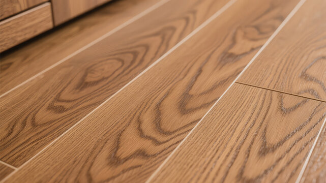 Close-up shot of light brown wooden floor with beautiful wood grain detail