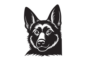 German Shepherd Peeking Cute Dog Silhouette Vector
