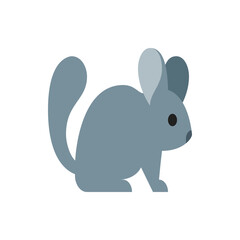 Illustration of a gray chinchilla with large ears and a curled tail sitting on a white background view