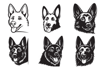German Shepherd Peeking Cute Dog Silhouette Vector Set